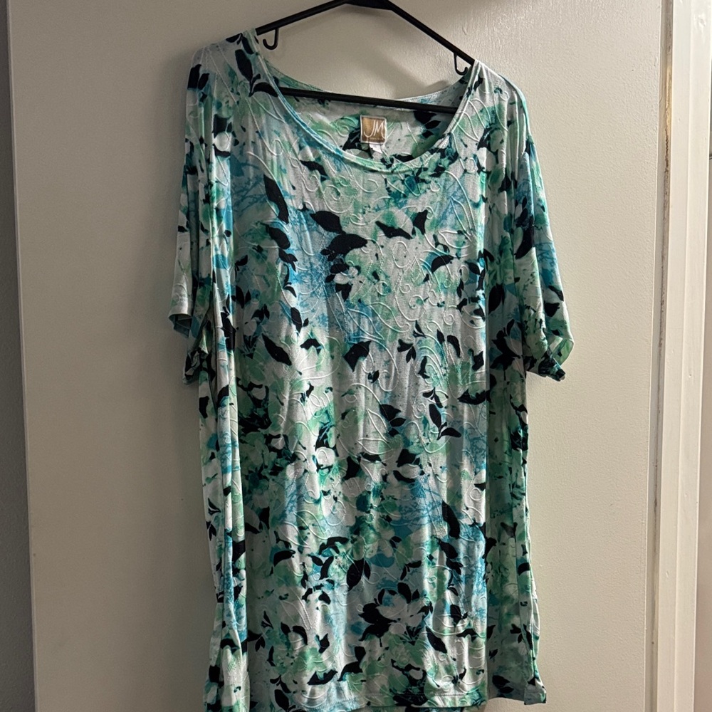 JM Collection Teal and Black Floral Short Sleeve Top
